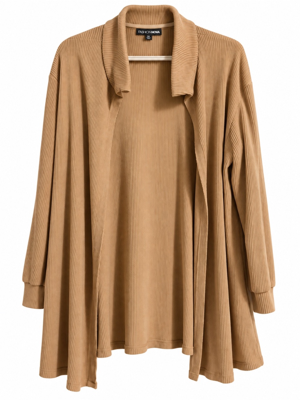 Fashion Nova Camel Ribbed Open-Front Cardigan